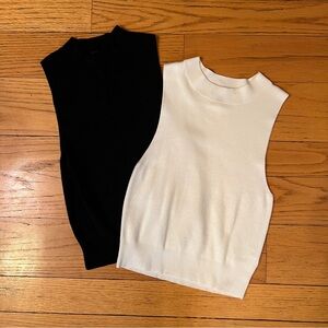 Express Sleeveless Mock Neck Knit Tank - White & Black